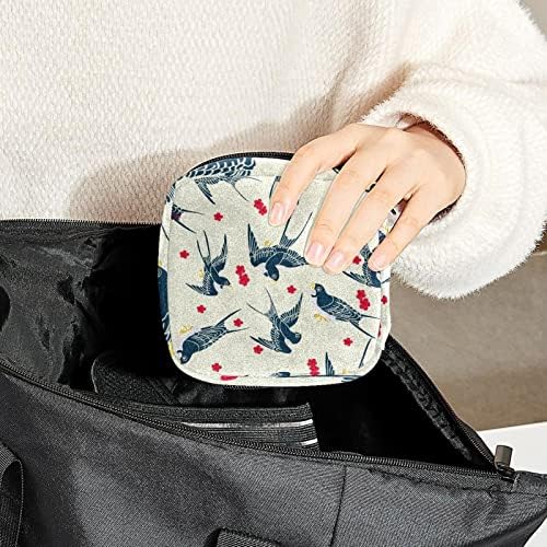 Торба за Складирање На Санитарни Салфетки, Ластовичка Шема На Летање Црвени Цвеќиња Пренослива Торба За Менструална Подлога