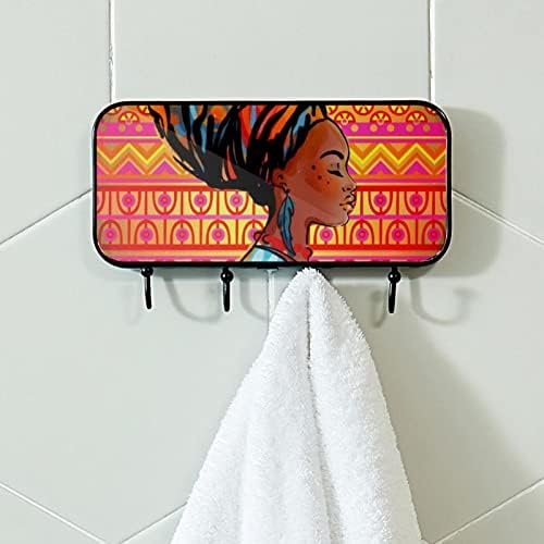 Африканска Жена Шема Печатење Палто Решетката Ѕид Монтирање, Влезот Палто Решетката со 4 Кука За Капут Шапка Чанта Облека Бања Влезот Дневна Соба