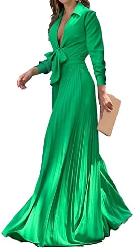 Женски светло ромпер женски половината висока долга ракав смисла зелена длабока V вратот светло луксузен француски долг голем замав фустан