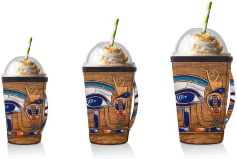 Египетски Хорус Око Ледено Кафе Ракав Со Рачка, Еднократно Неопренови Изолирани Држач За Кафе За Топли Ладни Пијалоци Пијалоци, Одговара На