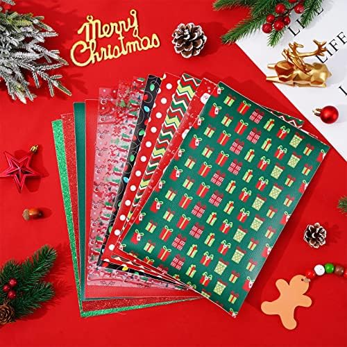Било кој дизајн 12 парчиња Божиќни Чаршафи Од Вештачка Кожа Црвено Зелен Сјај Јасна Божиќна Кожна Ткаенина Дедо Мраз Ирваси Печатена Синтетичка Кожа За Божиќни Зан?