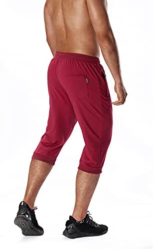 Лепоар за машки 3/4 џогери капри панталони со удобни тренинзи за тренинг, трчање на коленото должина на половината, патент џебови