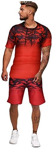 Gdjgta Mens Home Gradient судир во боја Сплит краток ракав Хавајски маички шорцеви спортови две парчиња спортски костуми