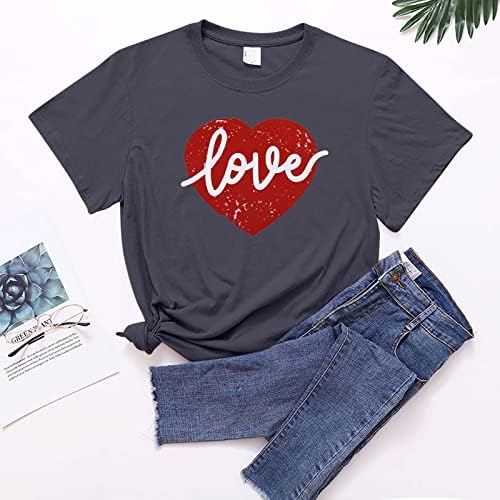 Jjhaevdy маички за жени плус големина на в Valentубените Денот кошула Loveубов печати врвна маица Краток ракав Симпатични графички