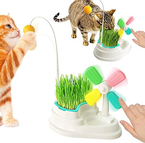SWR мачка играчка интерактивна затворена мачка со мачка трева тенџере мултифункционален комплет за играчки за мачки голема база ветерница интерактивна мачка играч