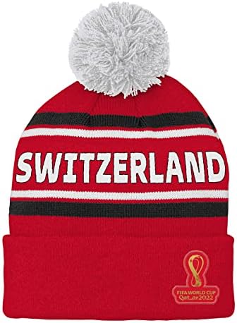 OuterStuff Mens Fifa World Counts Country Premium Bobble Cuff Pom Hat, црвена, една големина
