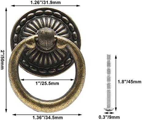 Jiozermi 10 парчиња метални прстени за влечење, копчиња за прстени во кабинетот, влечења на фиоки за кругови за гардероба за шкаф за фиоки, 1,36 ”OD, бронза