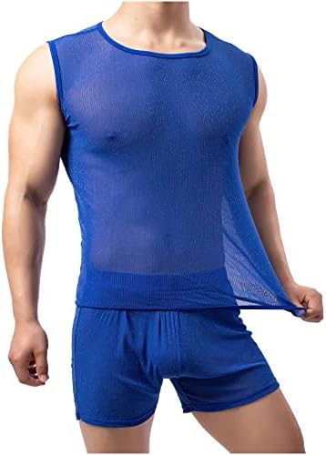 Машки мускулни кошули кошули без ракави за вежбање на теретана Врвен мускул Видете низ блуза цврста боја o вратот тенок вклопува летни