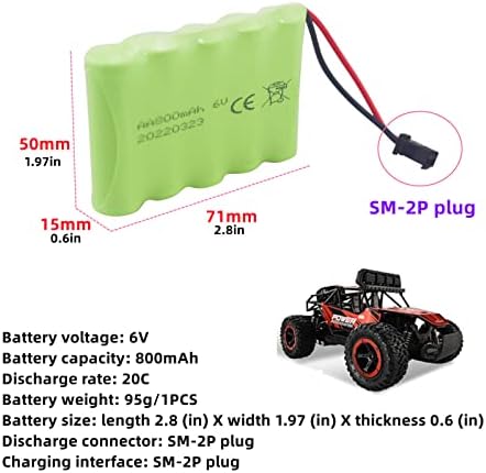 Додатоци за морско скокање 2 парчиња AA 6.0V 800mAh Полнење RC Toy Car Battery SM2P Plug RC Truck Crature Car Bookator Toy Car Battery и USB кабел
