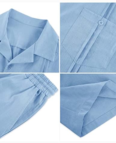Гафенг Менс 2 парчиња Постелнина поставува летни плажа Гвајабера облеки со кратки ракави со копче надолу шорцеви од кошули