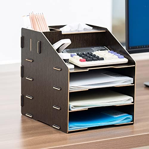 Кутија за складирање на документи за документи со дрвена маса Engjajo, може да складира A4 хартија, списанија