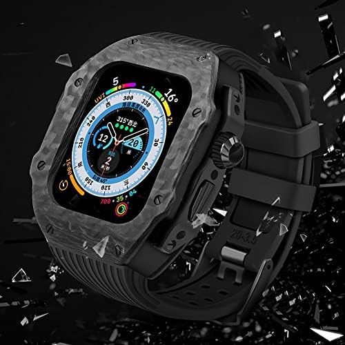 Комплет за модификација на луксуз ZEDEVB за Apple Watch 8 Ultra 49mm флуор гума каиш јаглеродни влакна за iWatch 8 7 6 5 4