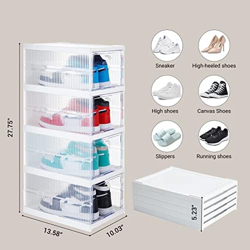 Кутија за организатор за складирање на чевли од Labonida 4, контејнер за чисти чевли што не се собрани, за плакарот, куќиште за приказ