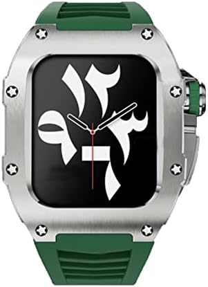 Комплет за модификација на Aemall за Apple Watch Series 7 45mm Bezel Frame Case for Iwatch 7 6 5 4 SE 45 44mm луксузен гумен опсег на метална обвивка сет