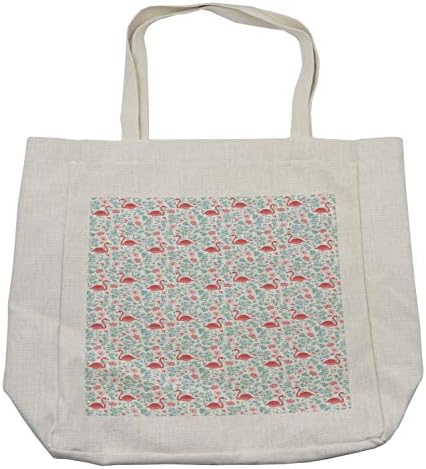 Амбесон Фламинго торба за купување, богата ботаничка композиција со апстрактна украсна природа цвета фантазија, еко-пријателска торба за