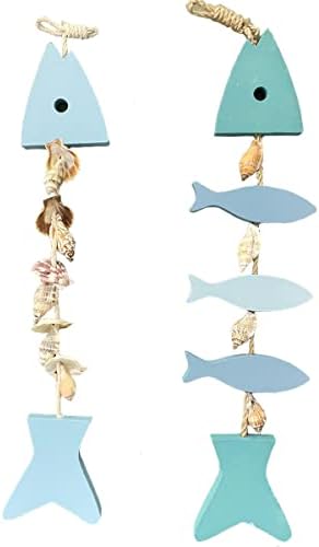 Јокиу 2 парчиња дрвена риба декор wallид виси украс, античка рачна врежана дрвена риба скулптура Наутички декор за теми за куќи на езерото на плажа