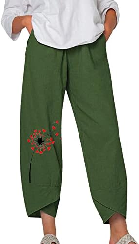 MTSDJSKF плус големина Капри хеланки, широки нозе еластично-половини меки постелнина капри панталони со џебови хеланки за девојчиња
