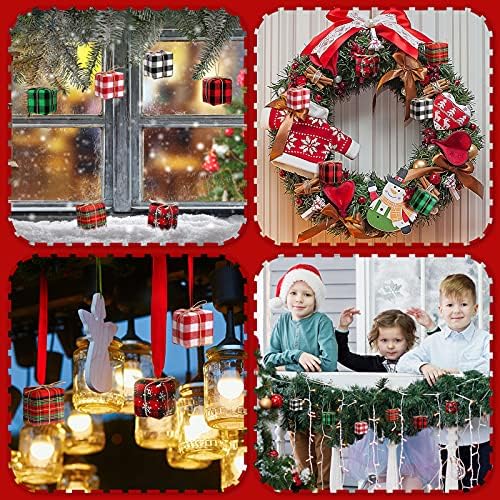 24 парчиња мини подароци за занаети Бафало карирани пакети за украсување на новогодишна елка Сегашна кутија Божиќен декор Минијатурни украси