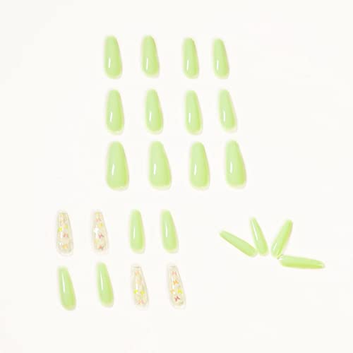 Јасни Нокти За Акрилни Совети Кратки Зелени Поларизирани Светло Зелени Пеперутки Облечени Во Маникир Завршени Лажни Нокти Маникир