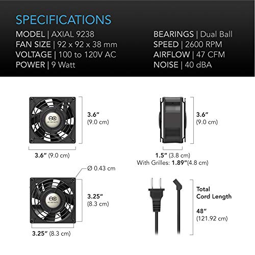 AC БЕСКОНЕЧНОСТ аксијален 9238, Вентилатор За Мафини, 120V AC 92mm x 38mm Голема Брзина, ЗА Самостојни Проекти За Вентилација ЗА Ладење