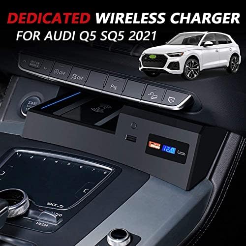 Безжичен полнач за автомобили, за Audi Q5 SQ5 2021 Center Console Panessor Panel со QC3.0 USB и 18W PD порта 15W Брза подлога за полнење на мобилни телефони за мобилни телефони за iPhone 11/XS/XR/X/8 Samsung