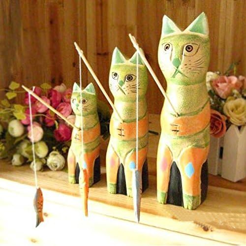 Urtoys 3 парчиња/постави нордиски насликани риболов мачки дрвени дрвени украси за занаетчиски украси рачно насликани дрвени мачки домашни украси Божиќен подарок