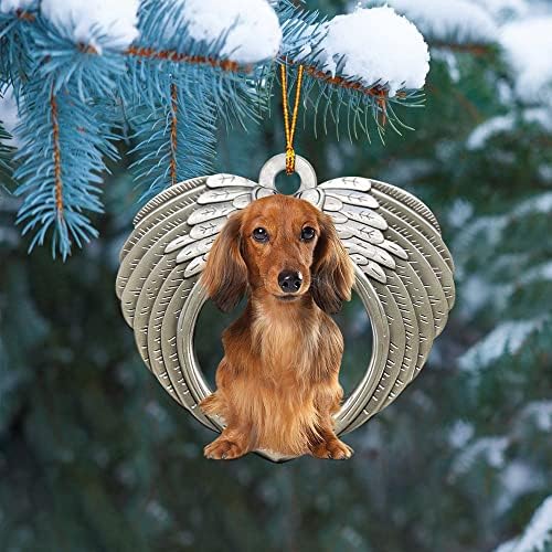 Миленичиња lубовник кафеава долга коса дахшунд ангел крило кутре куче мама татко е новогодишна украс украс чиста пластика виси декорација