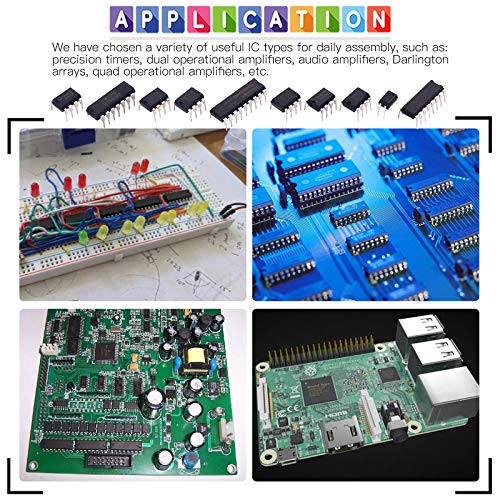 GLARKS 50PCS 10 типови Интегрирано коло за чипови за чипови IC чипс, OPAMP, единечен прецизен тајмер, PWM, вклучувајќи LM324 LM358