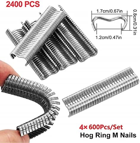 Treonca Type M Nail Ring Pliers со 2400 парчиња галванизирани челични нокти не'рѓосувачки шини за оградување, комплет за климери за крил за кафез