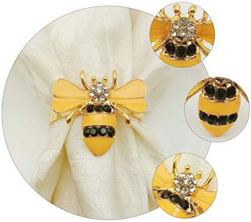 Cabilock 6pcs пчела од салфетка, салфетки прстени поставени легури за салфетки за свадба, ден на мајката, забава Прославете ја декорацијата за трпеза за вечера на фестива