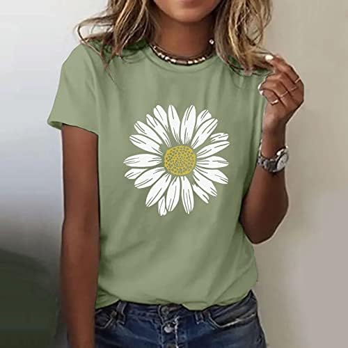 Светло со кошула жени сончоглед летна маица плус големина лабава блуза врвови девојки кратки ракави графички долг ракав