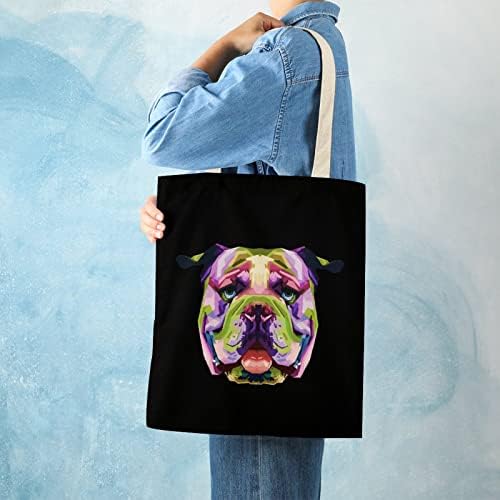 Шарен англиски булдог на поп -уметност платно торба торба печатена намирници торбички за чанти за чанти за жени за жени мажи