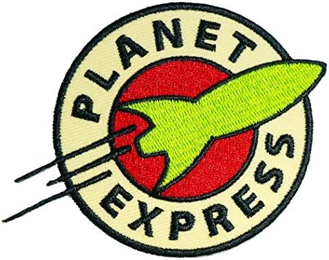 Планет експрес извезено железо на логото за лого Апликација за вселената Галакси ракета Астронаут јакна Jeanан НАСА