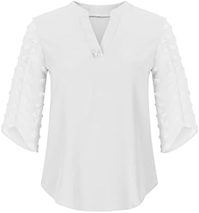Врвови за ракави за ракави за жени мода обичен цврст V-врат лабава маица со кратки ракави, горната забава на блузи, проток, проток на врвови