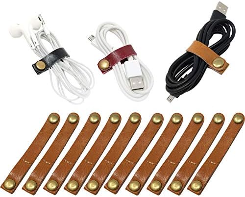 10 компјутери кожни кабелски ленти со кабелски кабел, држач за управување со кабел, чувар чувар на слушалки за витки за ветровито жица, организатор