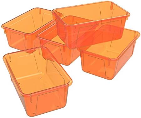 Мали кабини за куби за складирање на Storex-Пластични контејнери за складирање за училница, 12,2 x 7,8 x 5,1 инчи, бонбони портокалови, 5-пакувања
