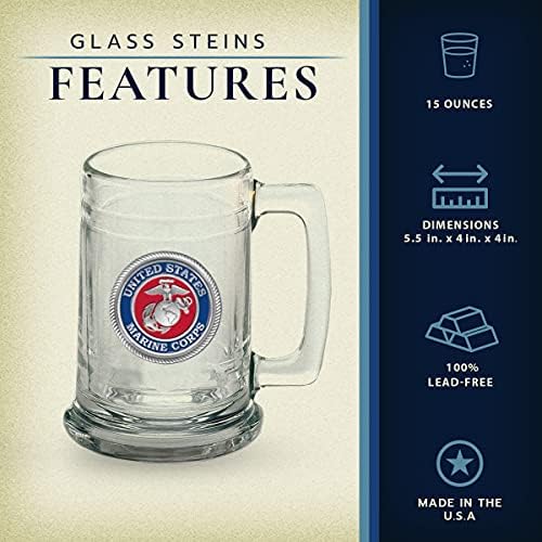 Heritage Pewter Marines Beer Stein Glass - Eagle Globe & Anchor | 15 унца стакло за пиво во германски стил | Комплетно стокмено метална пивола