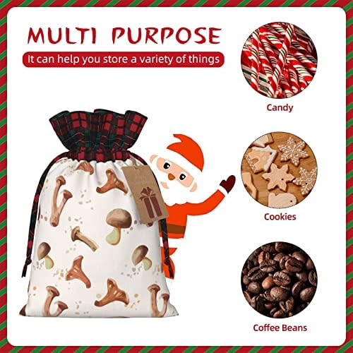 Божиќни Торби За Подароци Со Врвки Свежи-Печурки-Смешни Биволи Карирани Торби За Влечење Партијата Ги Фаворизира Чантите