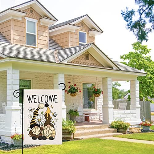 Иутумо пчела добредојде градинарско знаме gnome 12x18 инчи двострана мала пролетна летна декорација за двор надвор од забавата фарма