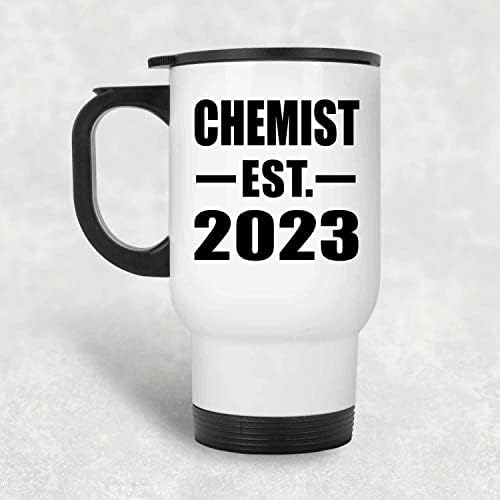 DesignSify Chemist утврден EST. 2023 година, бела кригла со патувања 14oz Изолиран од не'рѓосувачки челик, подароци за роденденски годишнини Божиќ