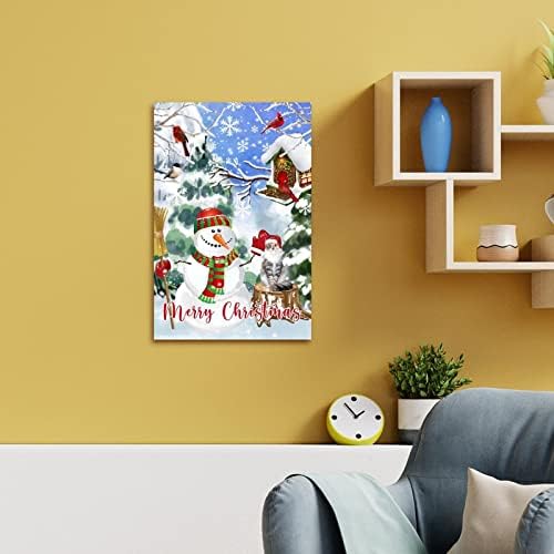 Гроздобер снежен човек мачка дрво знак црвено птица гнездо зимска борска дрво Снегулка виси знак Божиќ затворен украс фарма куќа дрвена знак