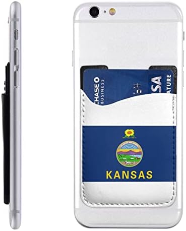 FLAG_OF_KANSAS.SVG Телефон назад Еластичен држач за картички за ракави за ракави Погоден за сите мобилни телефони повеќето паметни телефони