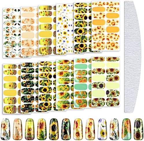 12 листови налепници за уметност од сончоглед на нокти цветни цветни нокти налепници Сончоглед самолепливи нокти декорации за нокти за нокти,