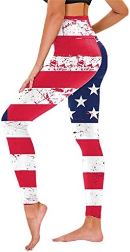 Американски хеланки на знаме за жени Контролирајте ги патриотските хулахопки панталони се протегаат фитнес што трчаат панталони