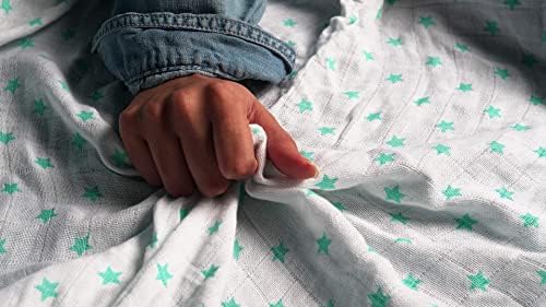 WhiteWrap Бебе ќебиња за бебиња | 4-пакет | органски муслински ќебиња | 44 ”x44” | Сина | Меки бебешки завиткувања Муслин