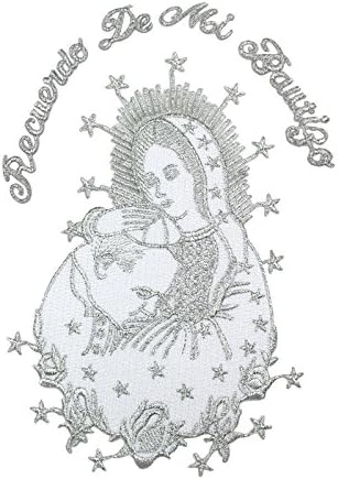 Сребрена извезена девица Марија и папа Апликација за лепенка Металик Санта Марија Папа мотив