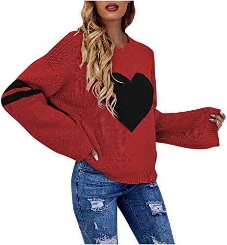 Жени Симпатична Љубов Џемпери За Печатење Срце Кардиган 2022 Лежерен Буци Плетен Пуловер Џемпер Пуловер Врвот