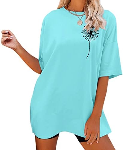 Плус маици со големина за жени лабави, букви печатат кратки ракави на вратот на плажа Туника Блуза Обични врвови за жени