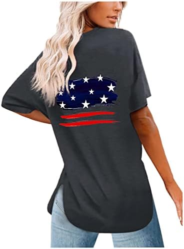 4-ти јули кошули за жени на ден на случајна независност на врвови патриотски преголеми преголеми американски знамиња маица со кратки ракави тунични мета