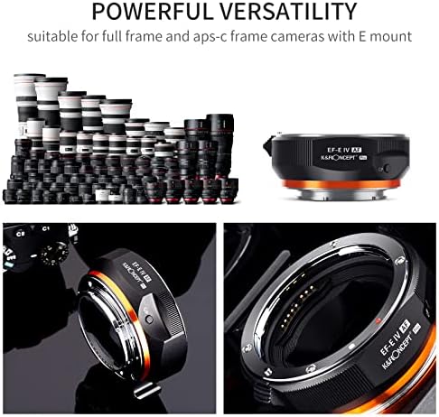 Адаптер за електронски леќи EF/EF-S до E, K&F Concept Auto Focus Lens Mount Adapter прстен компатибилен за канон EF EF-S монтирање на